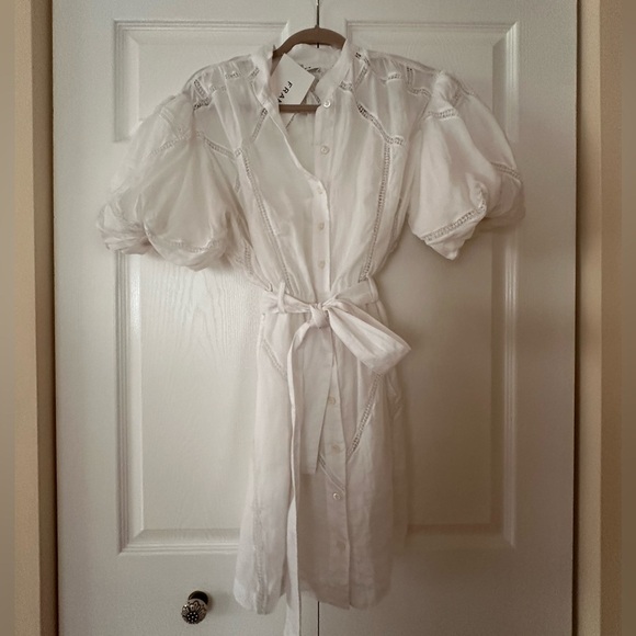 FRAME
Inset Lace Ramie Mini Shirt Dress with Puff Sleeve - Picture 5 of 8